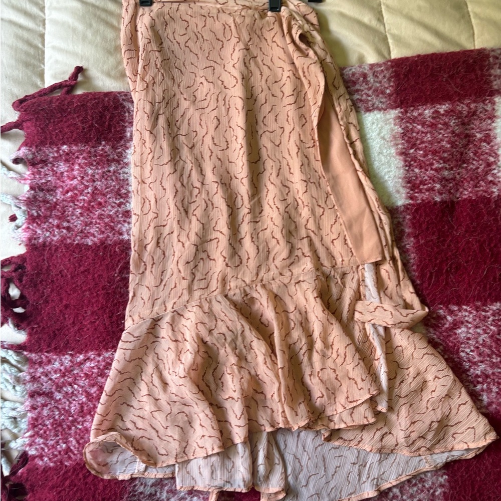 Revolve/Krisa Peach “Reef” Ruffle Wrap Midi Skirt
